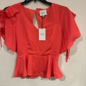 J.O.A. Coral Flutter Sleeve Blouse